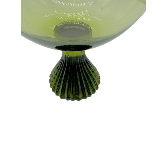Vintage Lenox Emerald Green Glass Ribbed Pedestal Bowl 5” Tall - Picture 6 of 9